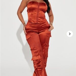 Fashion Nova Copper Satin Jumpsuit